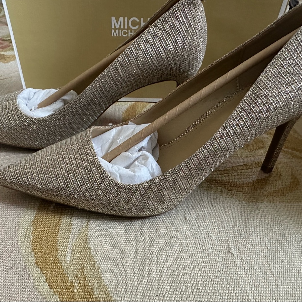 Michael Kors Alina Flex Pump Glitter Chain Mesh Pumps 7.5 Like New - Picture 2 of 8